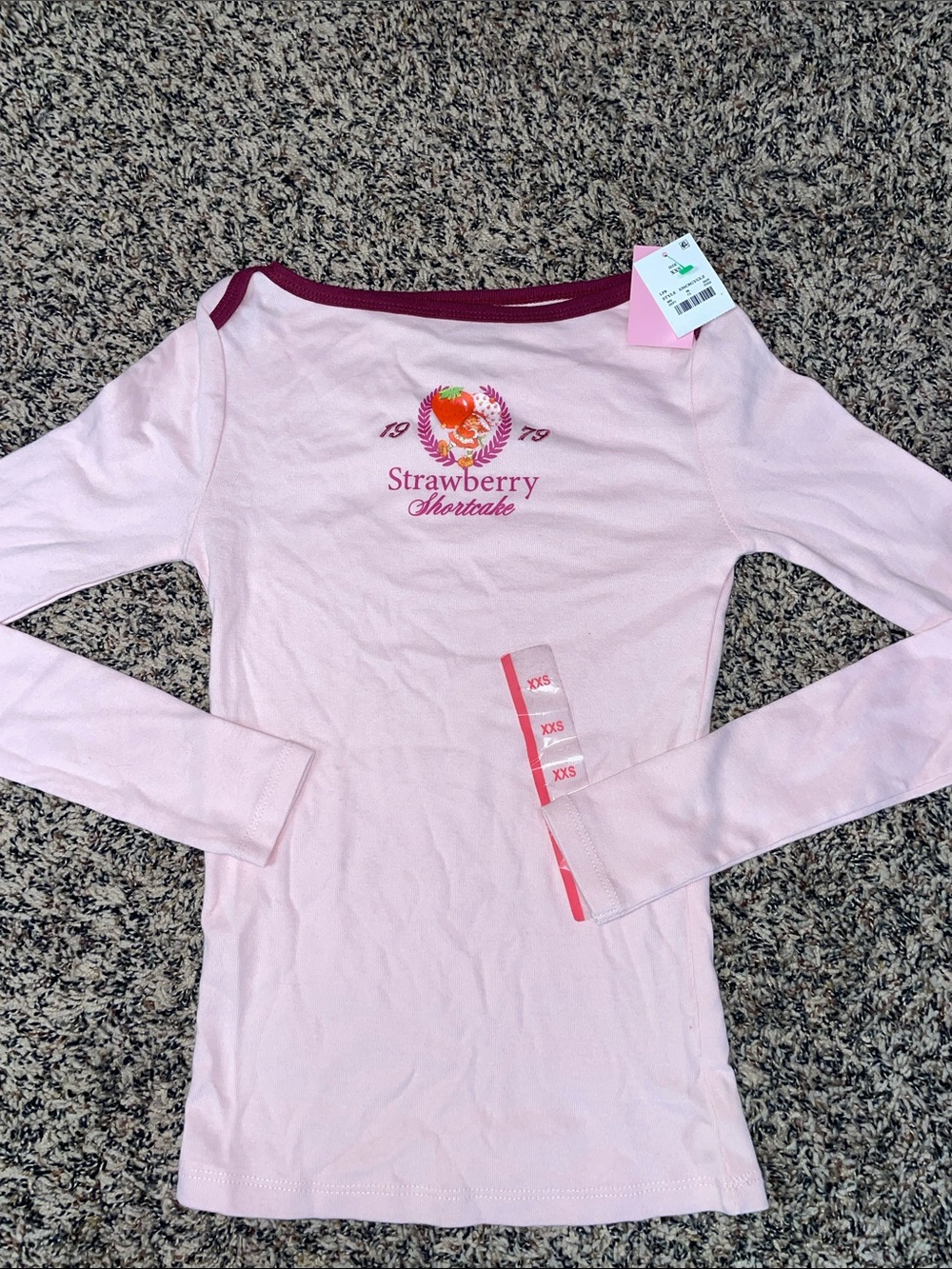 Strawberry Shortcake Long Sleeve Boat Neck Tee Shirt Woman’s Size XXS | NWT